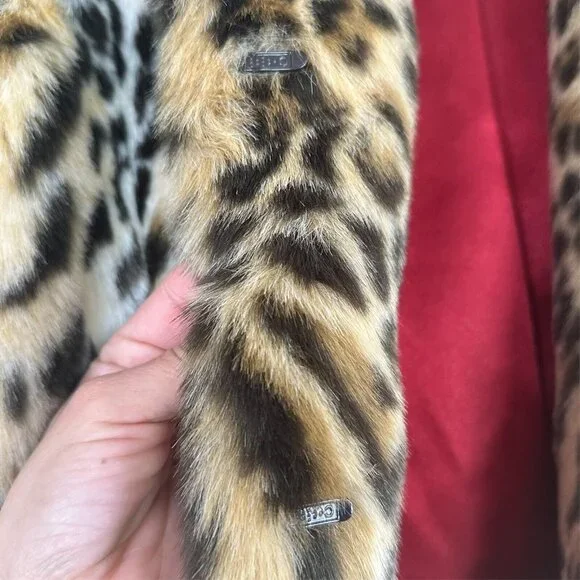 Express Coat Women S Y2K Vintage Leopard Faux Fur Jacket Glam Chic Statement - Picture 3 of 12